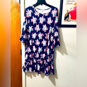 Simply Southern Pink Floral Sea Turtle Print Dress